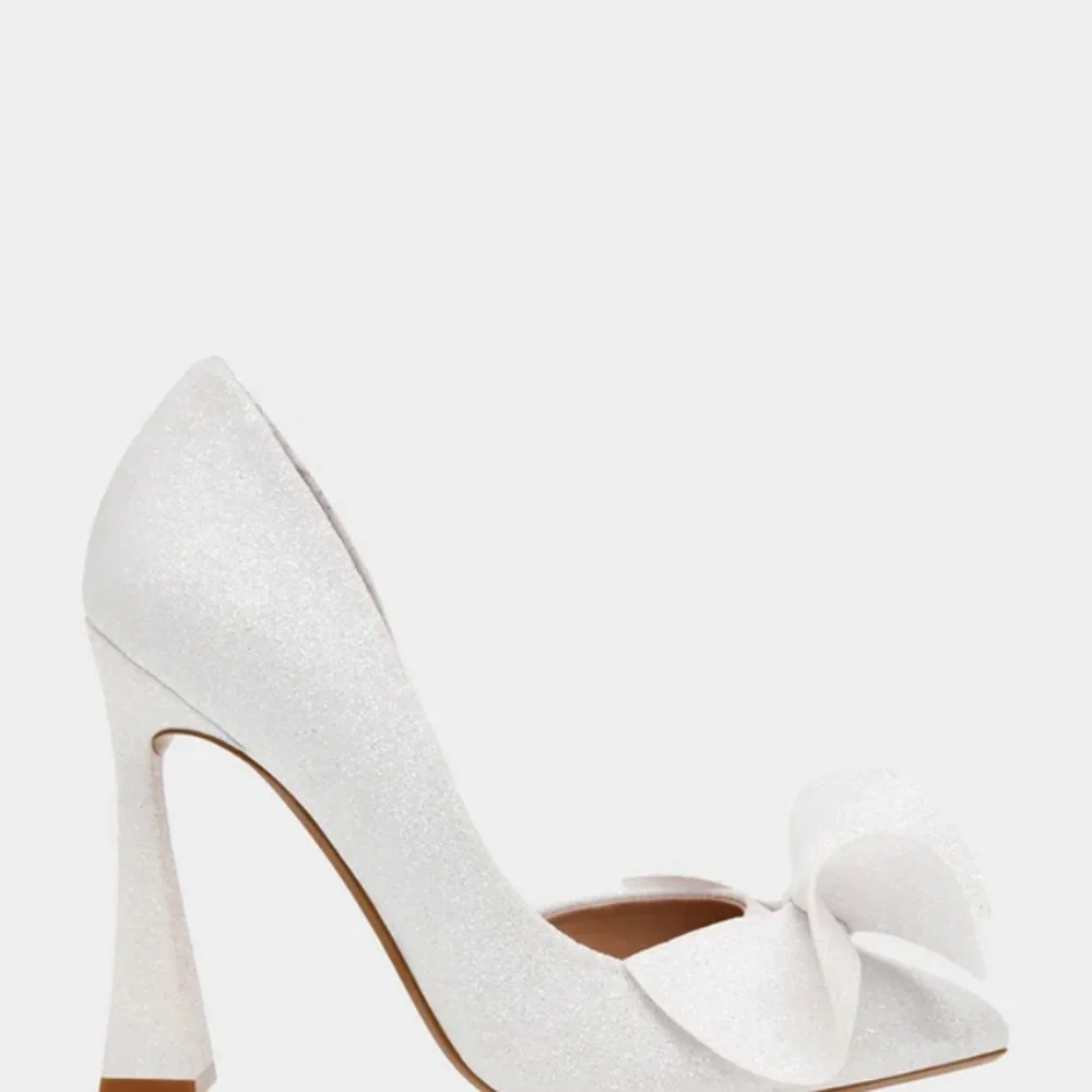 Betsey Johnson Nobble Ivory Glitter Heels With Bow - Picture 4 of 6